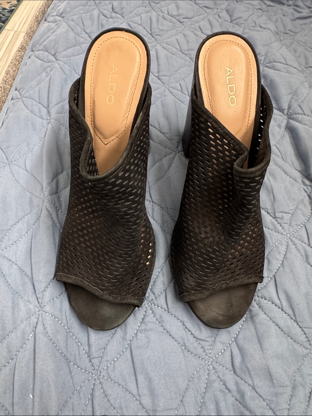 ALDO Black Perforated Open-Toe Mule Heels